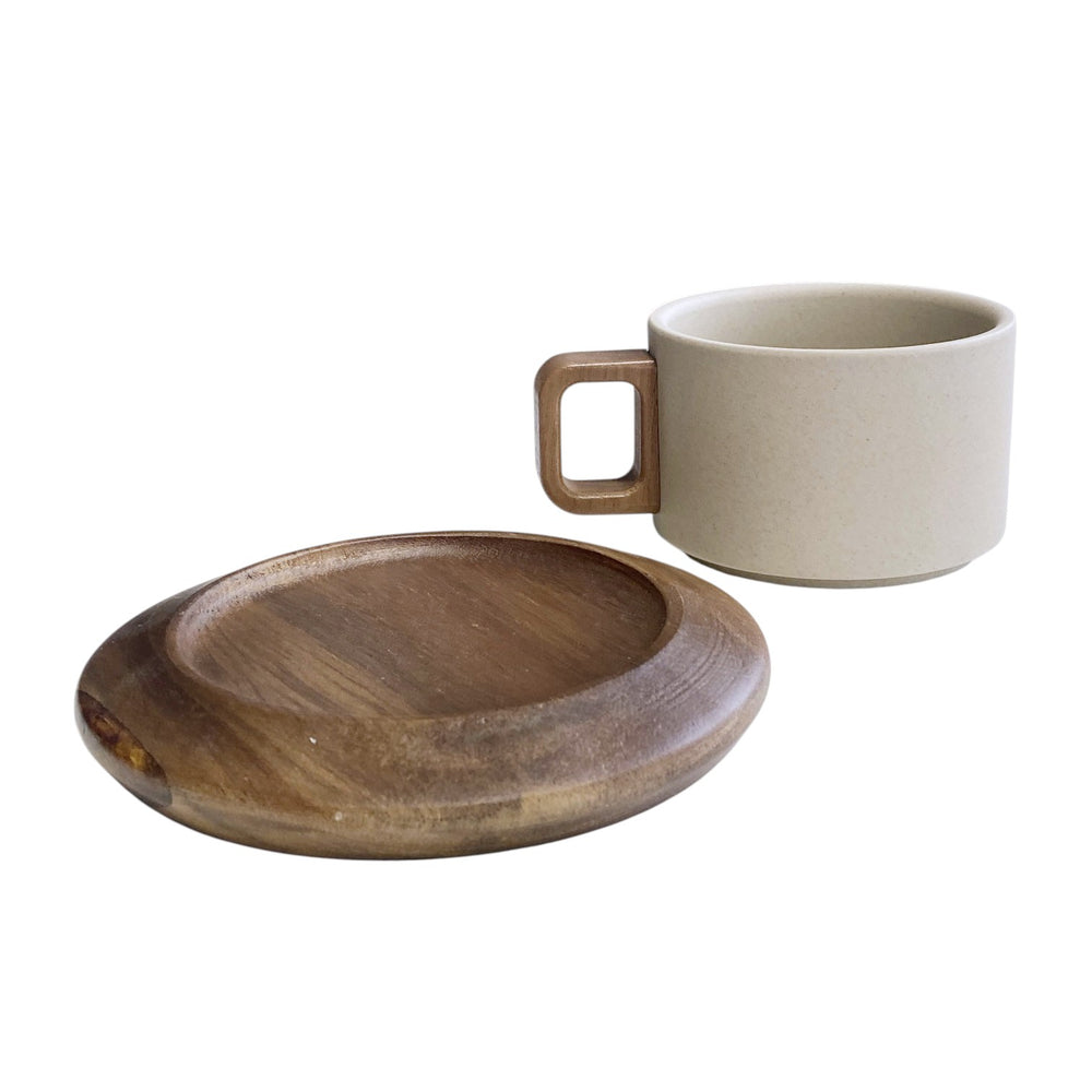 Taza de Ceramica Plato de Madera MUGI