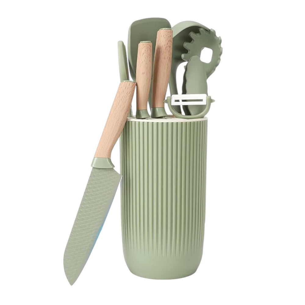 Set de Utensilios y Cuchillos Verde 10 Piezas