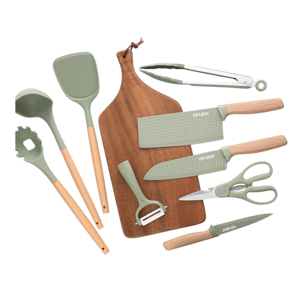 Set de Utensilios y Cuchillos Verde 10 Piezas