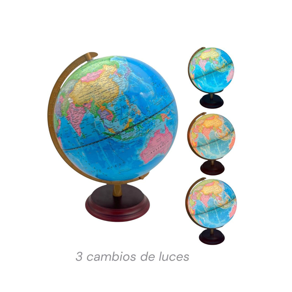 Esfera Mapa Mundi Azul Giratoria con Luz