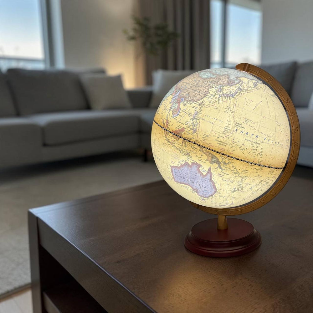 Esfera Mapa Mundi Crema Giratoria con Luz.