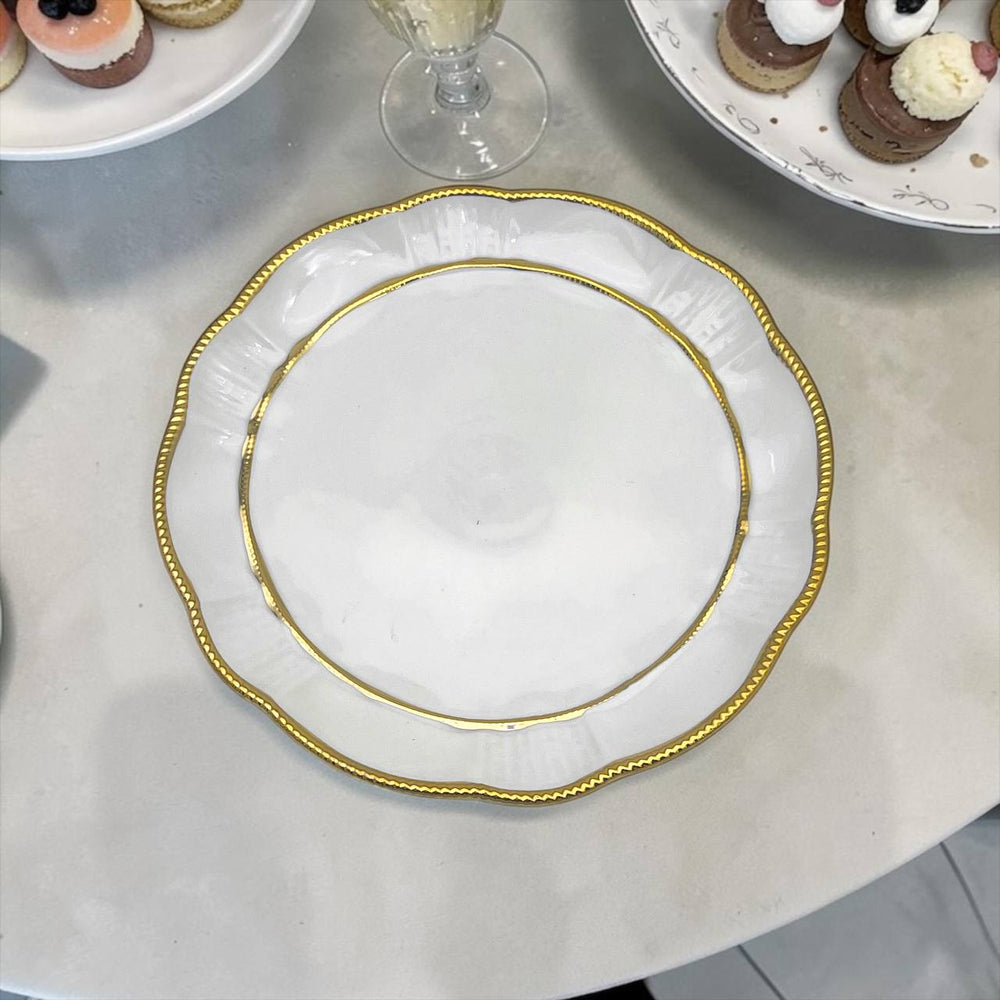 Plato Llano Blanco Calado Borde Dorado