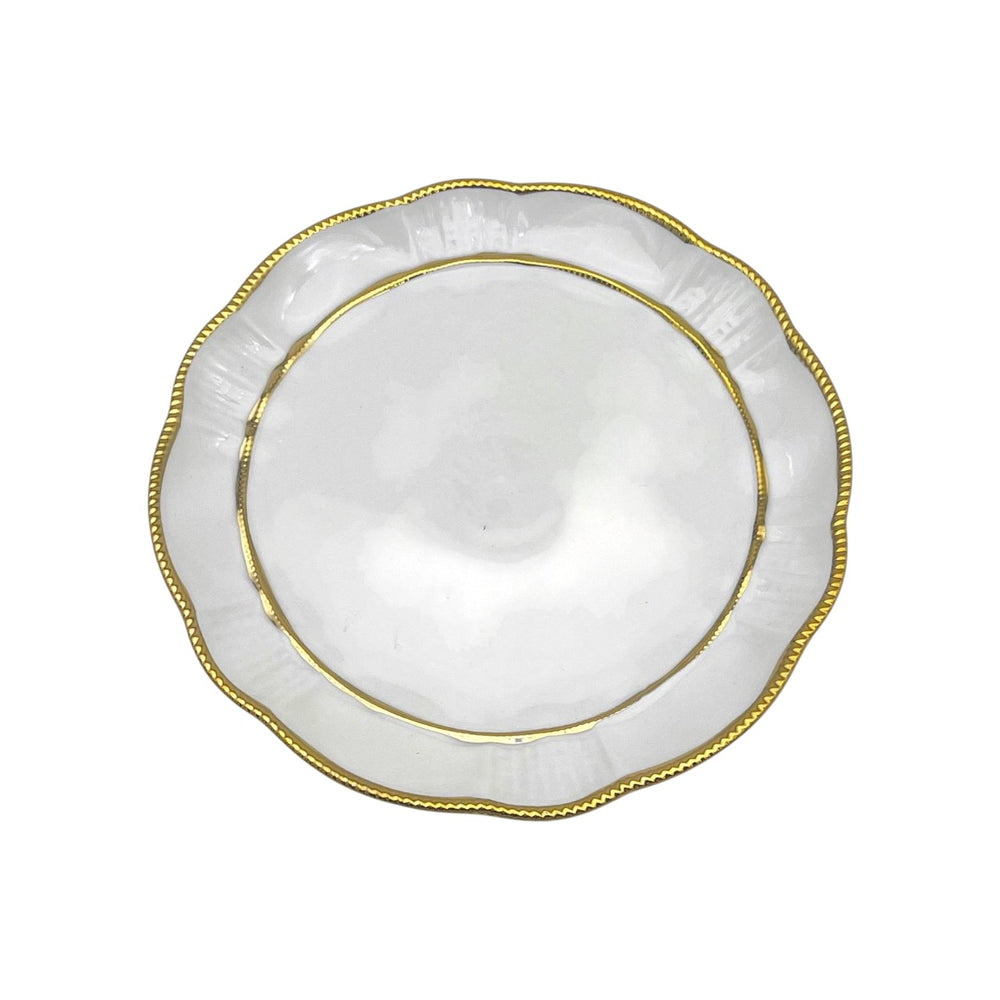 Plato Llano Postre Blanco Calado Borde Dorado