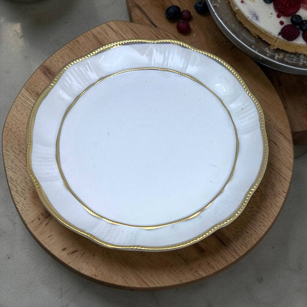 Plato Llano Postre Blanco Calado Borde Dorado