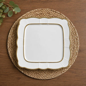 Plato Llano Rectangular Blanco Calado Borde Dorado