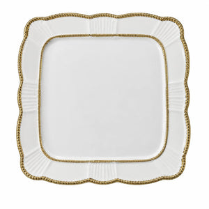 Plato Llano Rectangular Blanco Calado Borde Dorado
