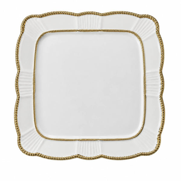 Plato Llano Rectangular Blanco Calado Borde Dorado