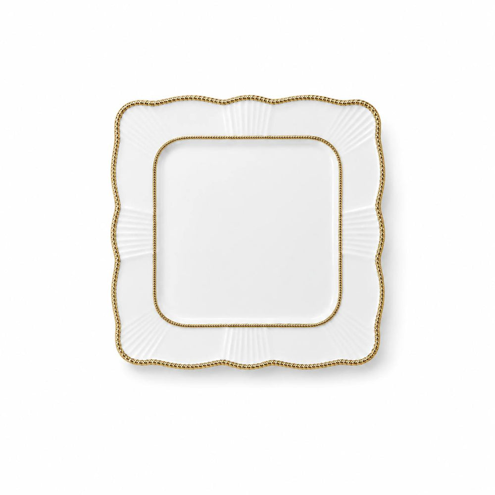 Plato Llano Rectangular Postre Blanco Calado Borde Dorado