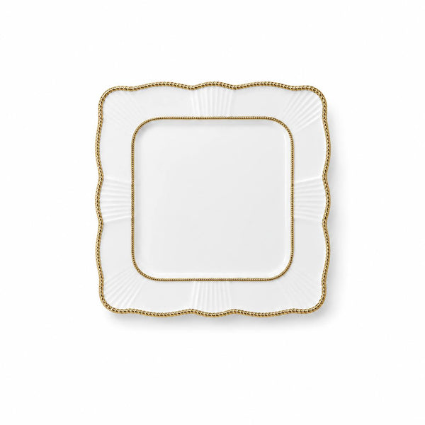 Plato Llano Rectangular Postre Blanco Calado Borde Dorado
