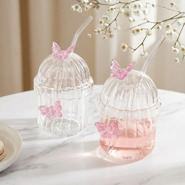 Vaso Butterfly con tapa y sorbete