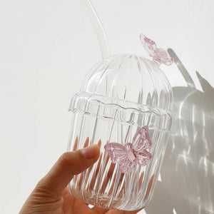 Vaso Butterfly con tapa y sorbete