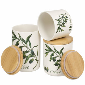 Recipientes Ceramicos con Tapa X3 OLIVA