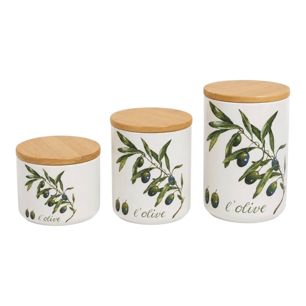 Recipientes Ceramicos con Tapa X3 OLIVA
