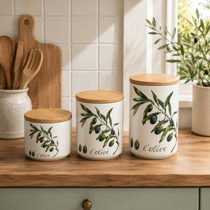 Recipientes Ceramicos con Tapa X3 OLIVA