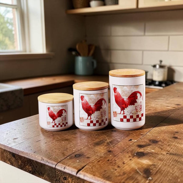 Recipientes Ceramicos con Tapa X3 GALLOS