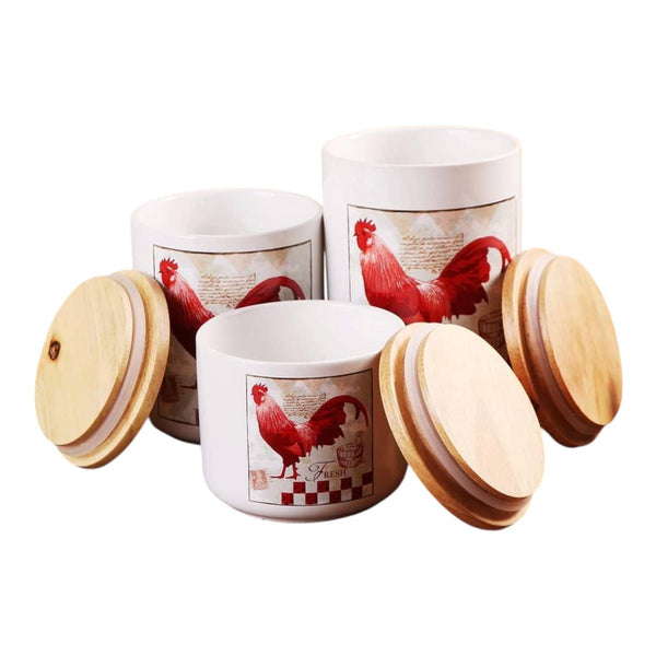 Recipientes Ceramicos con Tapa X3 GALLOS