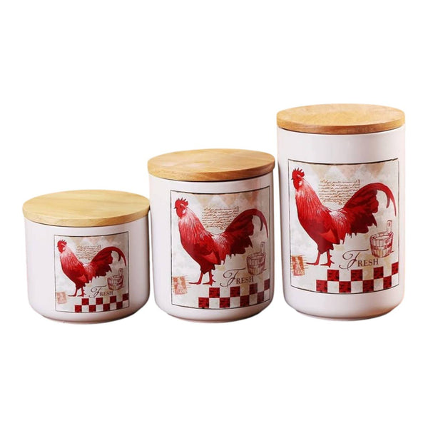 Recipientes Ceramicos con Tapa X3 GALLOS