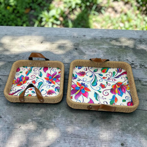 Set de 2 Bandejas Tejido y Acrílico FLORES