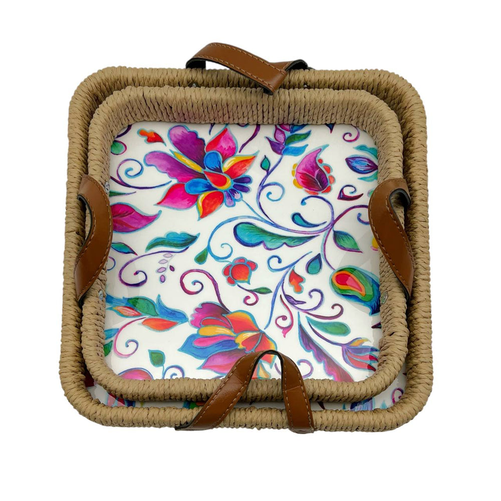 Set de 2 Bandejas Tejido y Acrílico FLORES