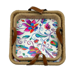 Set de 2 Bandejas Tejido y Acrílico FLORES