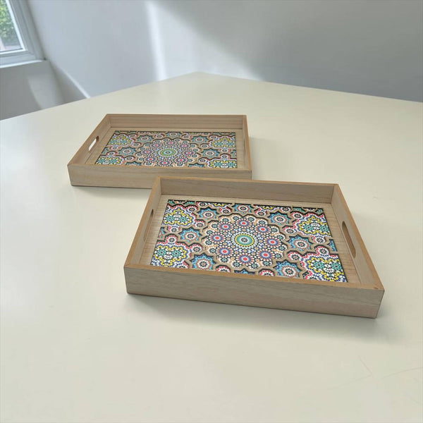 Set de 2 Bandejas Rectangulares de Madera y Acrílico MARROQUI