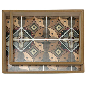 Set de 2 Bandejas Rectangulares de Madera y Acrílico MOSAICO