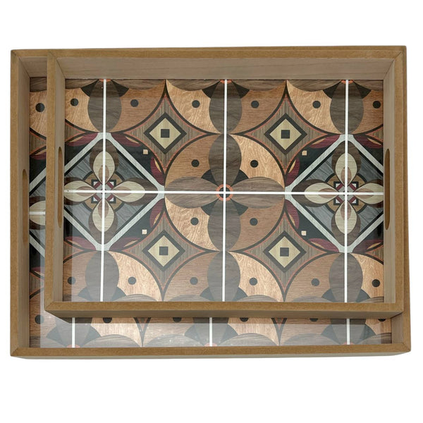 Set de 2 Bandejas Rectangulares de Madera y Acrílico MOSAICO