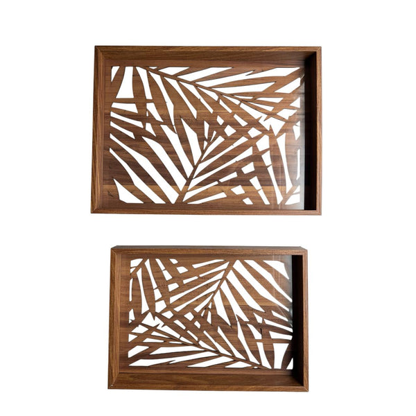 Set de 2 Bandejas Rectangulares de Madera y Acrílico
