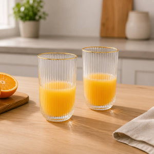 Vaso Alto de Vidrio Borde DORADO