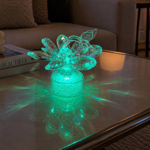 Adorno Colibri Vidrio Tornasol Con LUZ