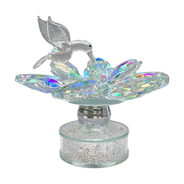 Adorno Colibri Vidrio Tornasol Con LUZ