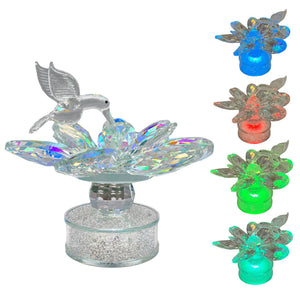 Adorno Colibri Vidrio Tornasol Con LUZ
