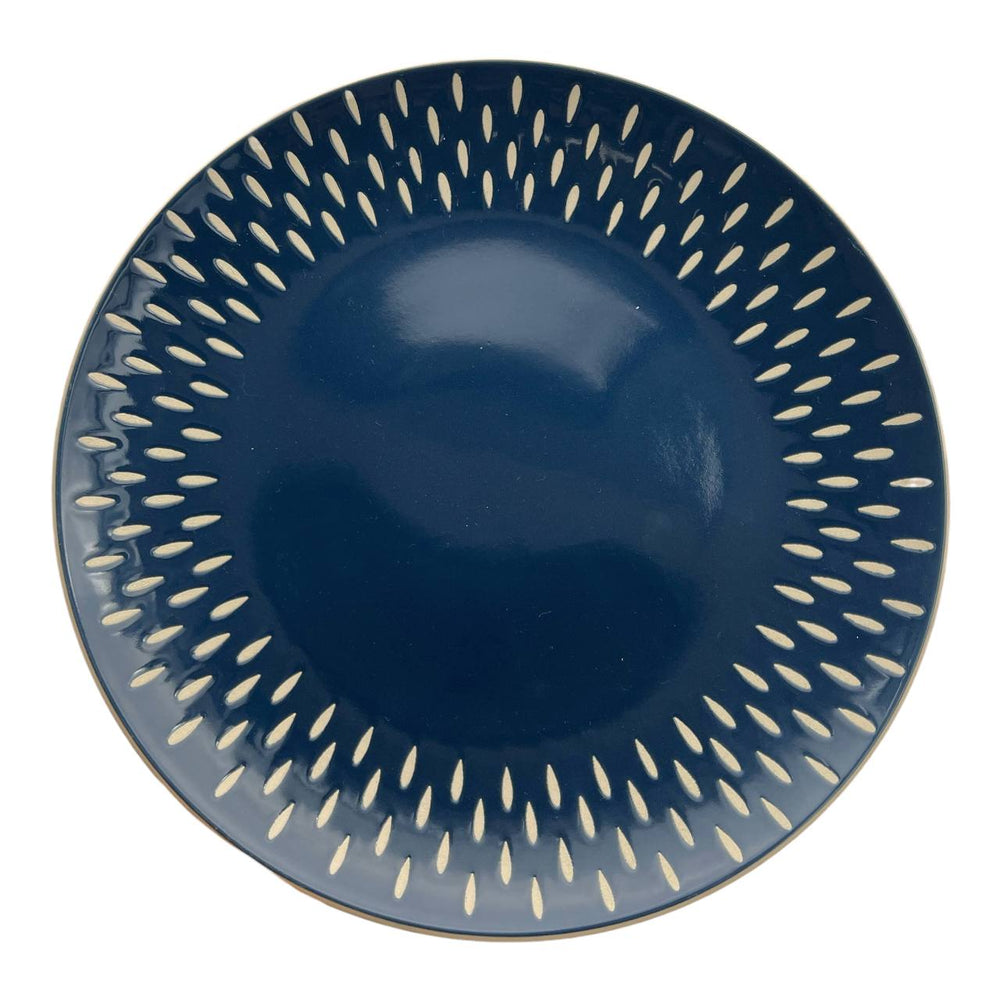 Plato Llano Azul Gotas Esmaltado 28cm
