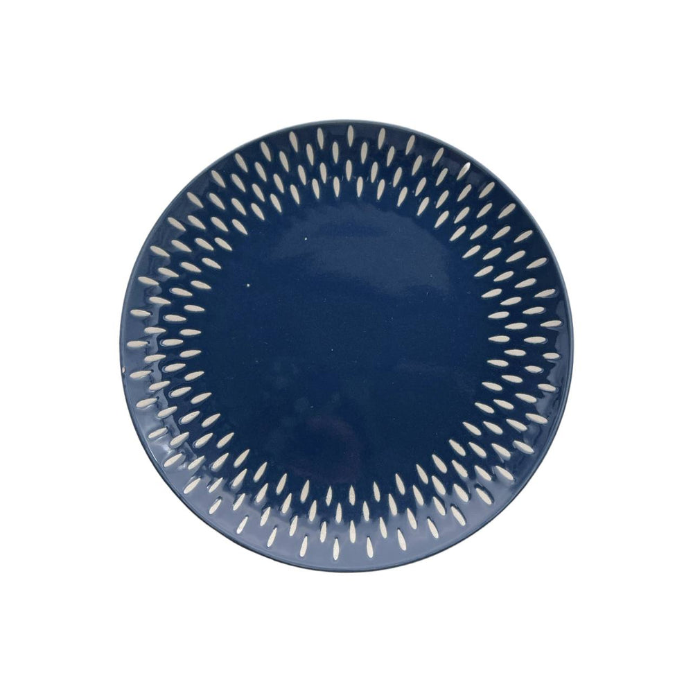 Plato Llano Postre Azul Gotas Esmaltado 20cm