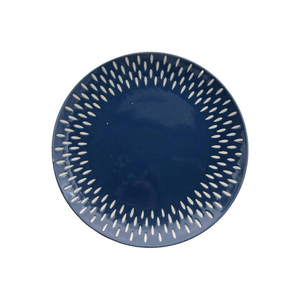 Plato Llano Postre Azul Gotas Esmaltado 20cm