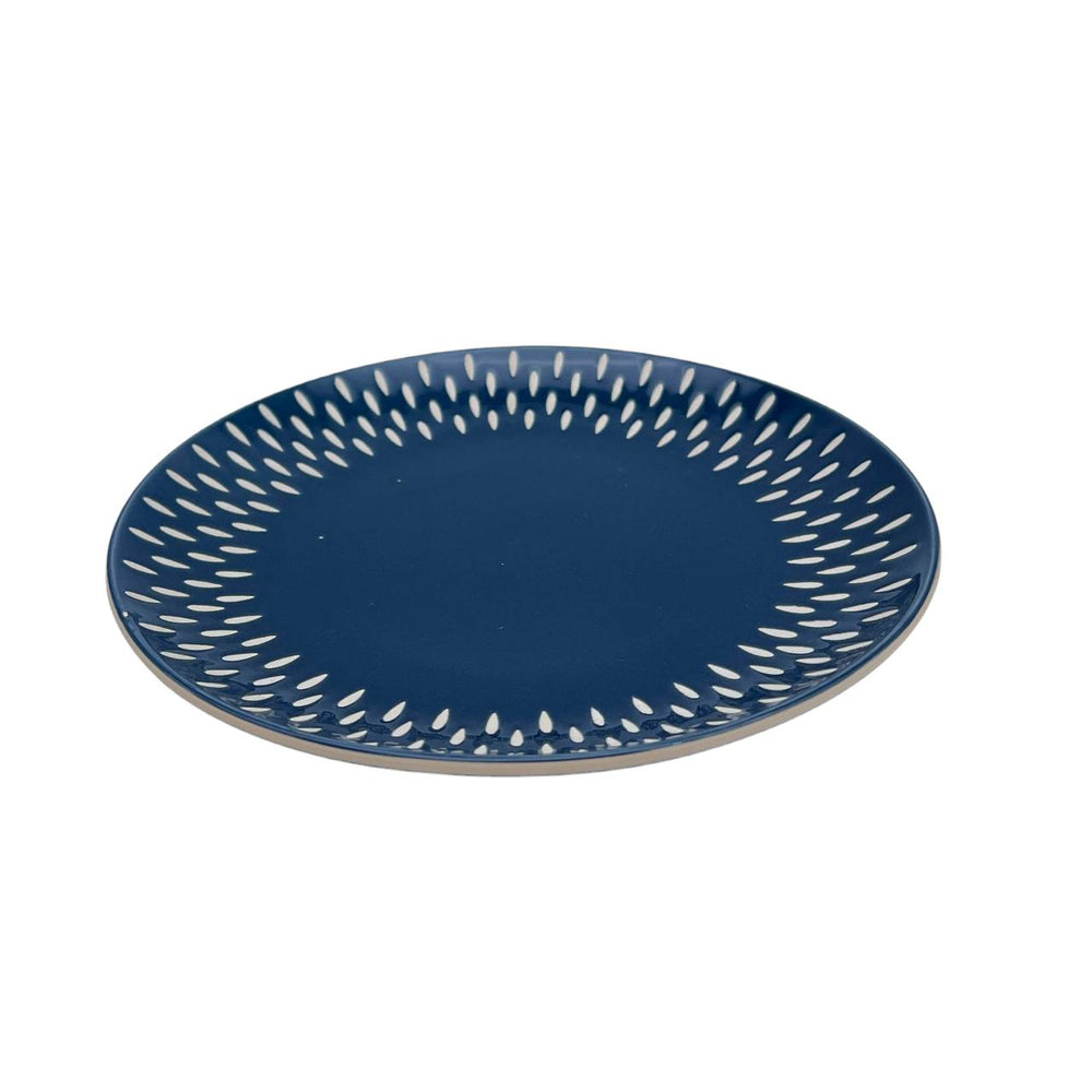 Plato Llano Postre Azul Gotas Esmaltado 20cm