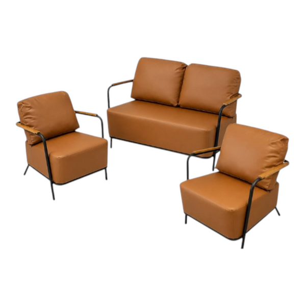 Sofa 2-1-1 Marron Estructura Metal Negro