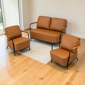 Sofa 2-1-1 Marron Estructura Metal Negro