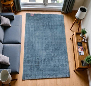 Alfombra Cuadros Peluche AZUL CLARO